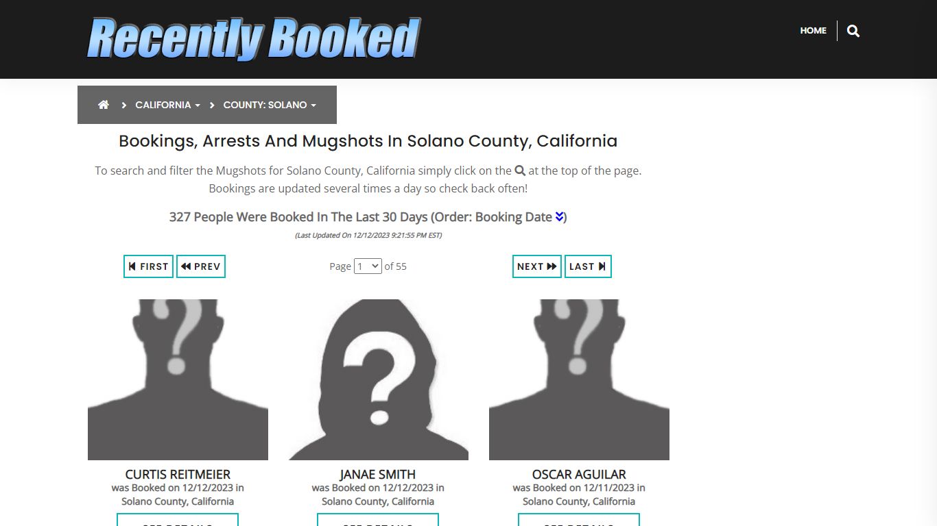 Bookings, Arrests and Mugshots in Solano County, California